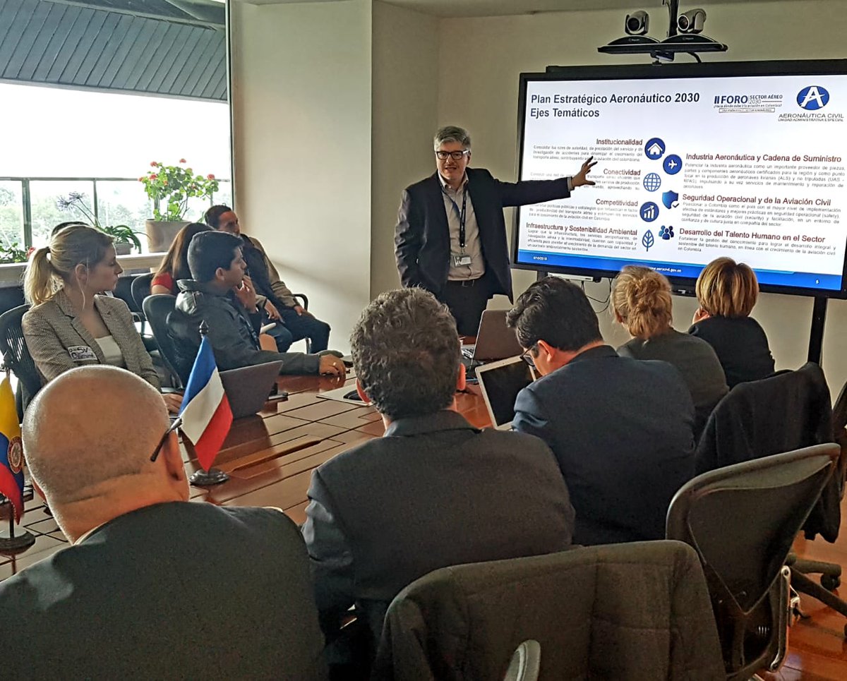 AerocivilCol's tweet photo. #AEstaHora el Director General de la @AerocivilCol, Juan Carlos Salazar Gómez, se reúne con la Asociación Francesa de Empresas de Equipamientos Aeroportuarios, #PROAVIA, para explorar apoyo y cooperación de las necesidades del sector en estas áreas. #ElFuturoEsDeTodos https://t.co/tYW4Eadrul