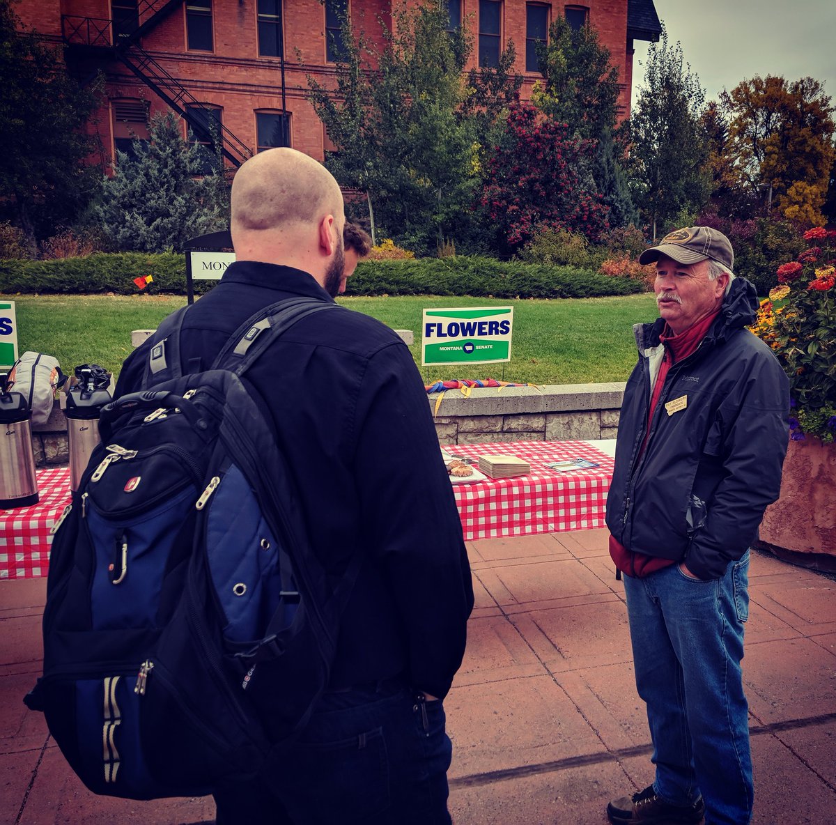 brownformontana's tweet photo. Spent the morning with Pat Flowers talking to students, staff and faculty at @montanastate about the #6milllevy, education funding, public lands, and other issues important to our campus community in this upcoming election. #mtpol #mtleg #getoutthevote #pickflowers https://t.co/rw879Fcmkp