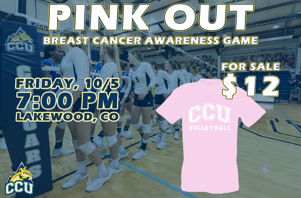 Friday, October 5th, is CCU Volleyball’s Pink Out night! The team is selling pink tshirts to raise funds for ongoing treatments for a friend of the program. Find a player or message us to get yours! Donations will also be accepted at the gate.