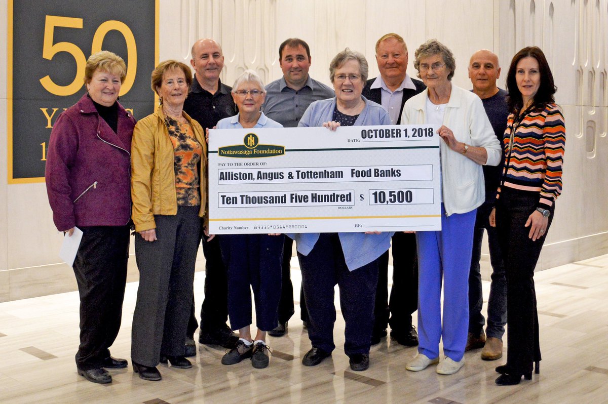 On Oct 1, 2018, the Nottawasaga Foundation presented a cheque for $10,500 to the Local Food Banks of #Alliston, #Tottenham, and #Angus just in time for Thanksgiving.  Each #FoodBank received a $3,500 donation to provide additional support for their continuous efforts. #charity