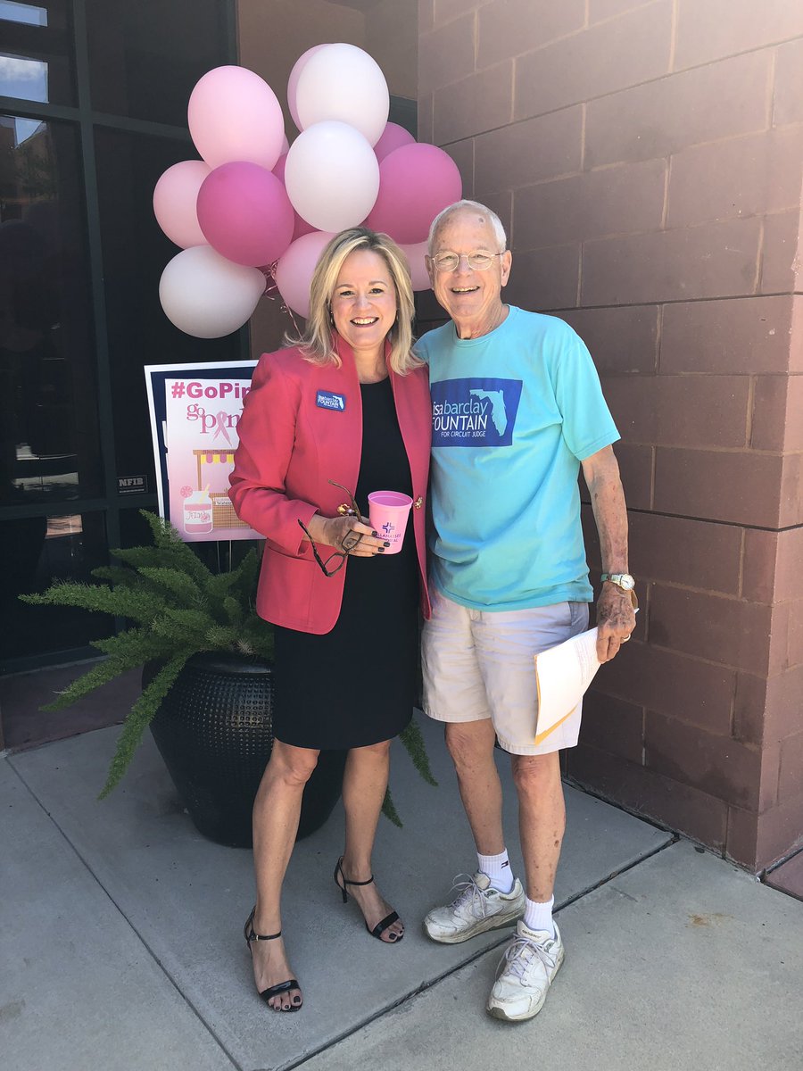 Fountain4Judge's tweet photo. @Sniffenlaw’s Go Pink 2018 Lemonade Stand!! Thanks for all those who dropped by and donated, including my sweet dad!! #Lisa4Judge #Vote4Lisa https://t.co/44ZEqTFgLi