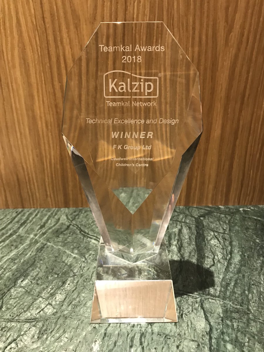 FKGroupUK's tweet photo. Congratulations to our award winning design team, winners of the @Kalzip_uk Technical Excellence and Design award at the Teamkal Awards 2018 for our brilliant work on the Caudwell Children’s Centre 👍 https://t.co/YY07ImeQWM