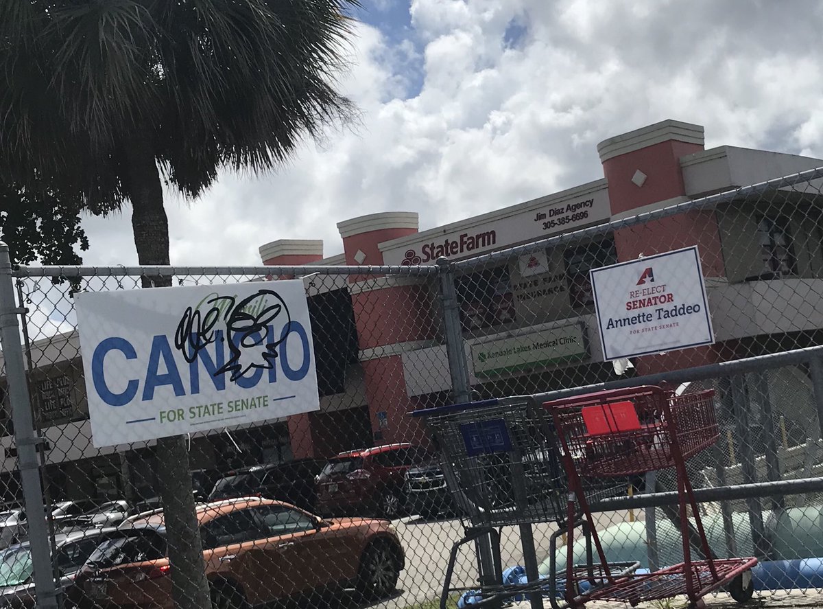 CancioMarili's tweet photo. Shameful tactics of lies, deceit and even vandalism by the incumbent senator of district 40. 35 days to go she is also “postponing” to debate. #SD40 #FLSen40 #Gunsense #Parkland #Sayfie @DeFede @GlennaWPLG @NewsbySmiley @MarcACaputo @basdiego @SoleCedro @ActualidadRadio https://t.co/HblqphG9VE