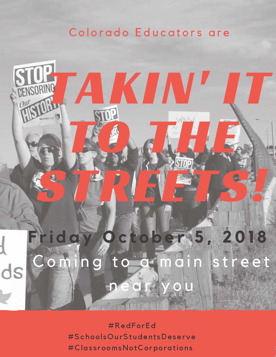ColoradoEA's tweet image. Are you interested in attending an event on Oct 5th, as @ColoradoEA  members "Take it to the Streets"? Check out the Amendment 73 Facebook page bddy.me/2yeDryJ and the Amendment 73 website bddy.me/2ydG583 for more info! #RedForEd #InVESTinEdCO #YesOn73 #edcolo