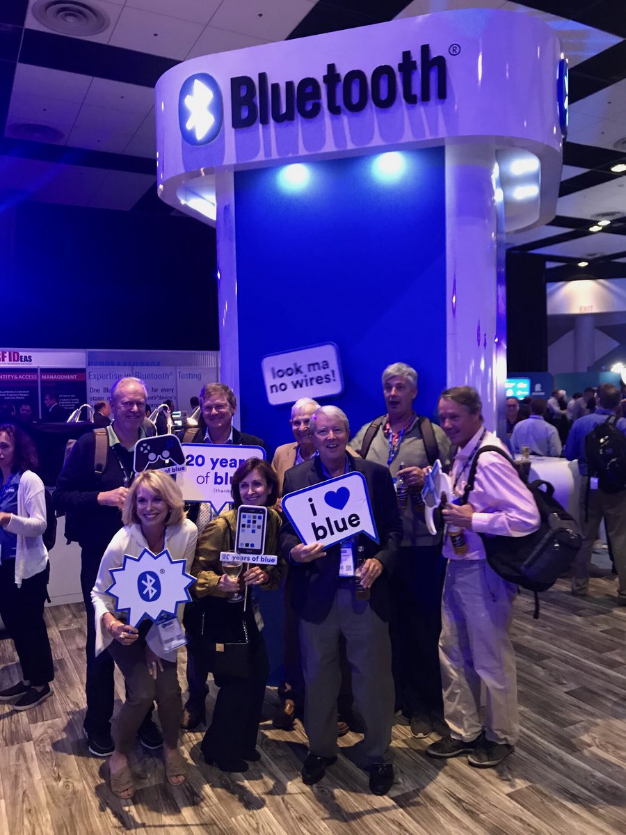 BluetoothSIG's tweet photo. Find out more about the origins of Bluetooth from the men who started it all. Check out the #20YearsofBlue panel from #BluetoothWorld, featuring our co-founders: https://t.co/hUD9K4pXZz #bluetooth https://t.co/cD8CLpsOYl