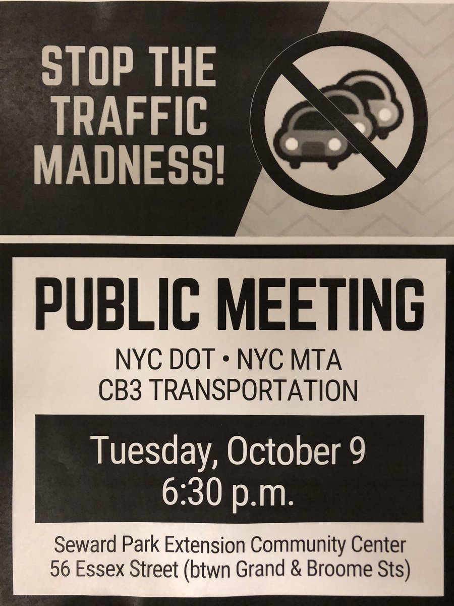 GrandStreetDems's tweet photo. Stop the Traffic Madness! We urge you attend the @CB3Man Community Board Transportation meeting with @NYC_DOT &amp; @MTA. #GSDFallMtg https://t.co/LHnUNRWbRI