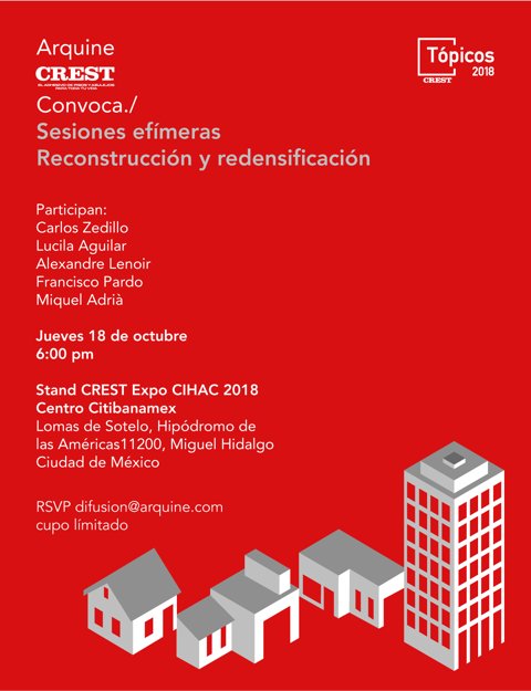 ¡Del 16 al 19 de octubre tenemos una cita! 😉
Te Invitamos a asistir al panel de discusión en colaboración con <a href="/Arquine/">Arquine</a> en <a href="/Expocihac/">Expo CIHAC</a> 2018. 👌😎
¡Aparta tu lugar, cupo limitado! ✨
#CRESTEVOCA #Tópicos2018