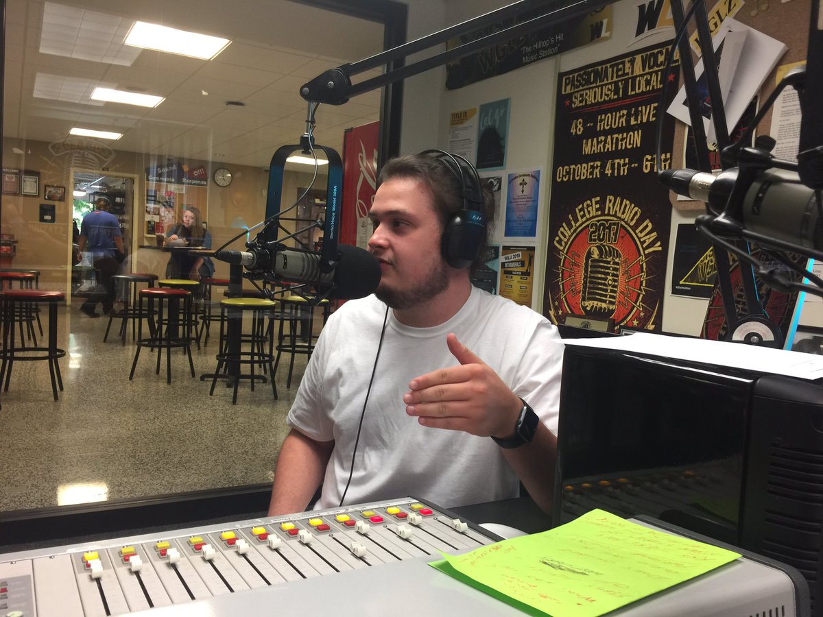 915WGLZ's tweet photo. Some early highlights from our College Radio Day programming, including students Joe Beers, our 24 hour anchor Isaiah Martin, and “Guitar Guy” Sean McCarty. #wglz #collegeradioday @collegeradioday https://t.co/pmVn1MBHVh