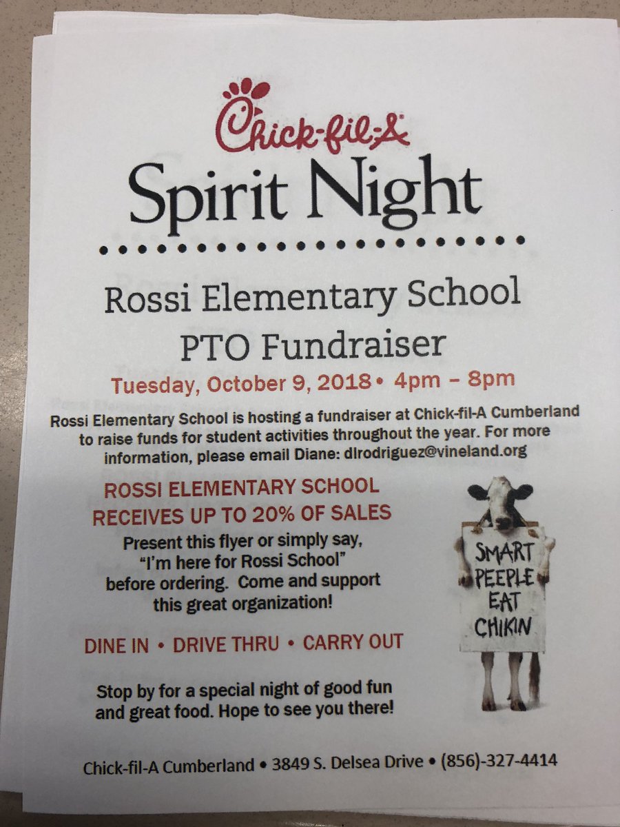 rossi_school's tweet photo. Come out and support our PTO at Chick-Fli-A on Tuesday 10/09/18! The PTO is our Parent-Teacher Organization that helps to fund many of our special events and gifts that we are able to provide to our Little Owls! https://t.co/l3kGKJwtrR