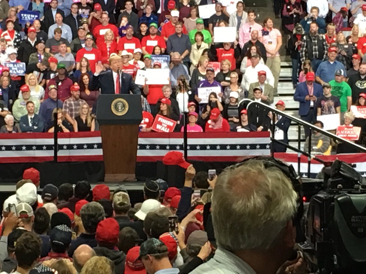 President Trump on stage at the Mayo Civic Center. MAGA Rally. ⁦<a href="/kare11/">KARE 11</a>⁩