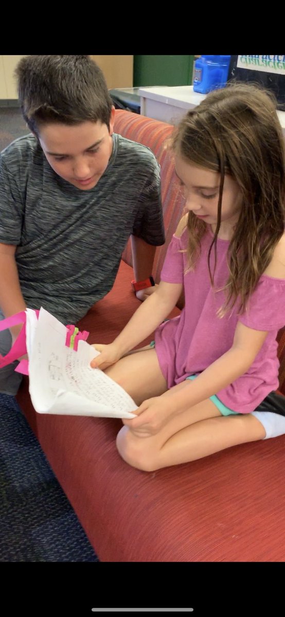 MissSweitzer2's tweet photo. Miss Sweitzer’s 2nd Graders &amp; Mrs. Zipfel’s 5th graders sharing their writing! 2nd graders learned so much from the 5th graders like what a published piece of writing looks like, how to look up words they don’t know how to spell, &amp; they even got help with editing! #LearningToFly https://t.co/oh1ZNpyE2a