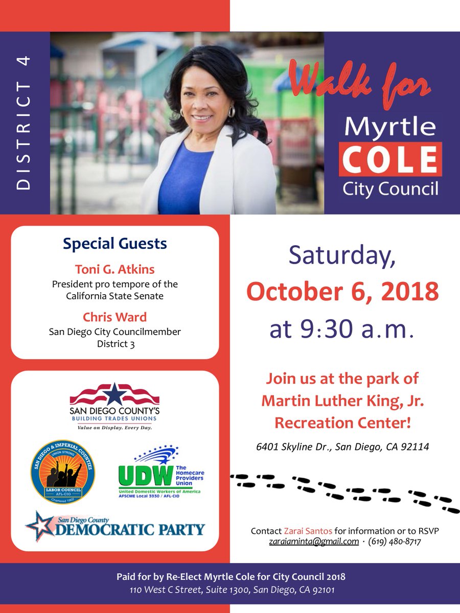 MyrtleColeforD4's tweet photo. Please join us this Saturday to continue talking with voters in #D4 with special guests @SenToniAtkins and @ChrisWardD3. #MyrtleColeforD4 https://t.co/V9Fv4qrsIO