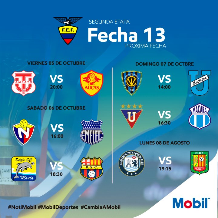EcuadorMobil's tweet photo. #NotiMobil 12va. Fecha ⚽️♥️ Todo sobre la 2da etapa de la #SerieA #CampeonatoEcuatoriano2018 #FansMobil!! #MobilDeportes #cambiaamobil Gracias por seguirnos! #futbol #SerieA #Ecuador https://t.co/JSUWMshOP9