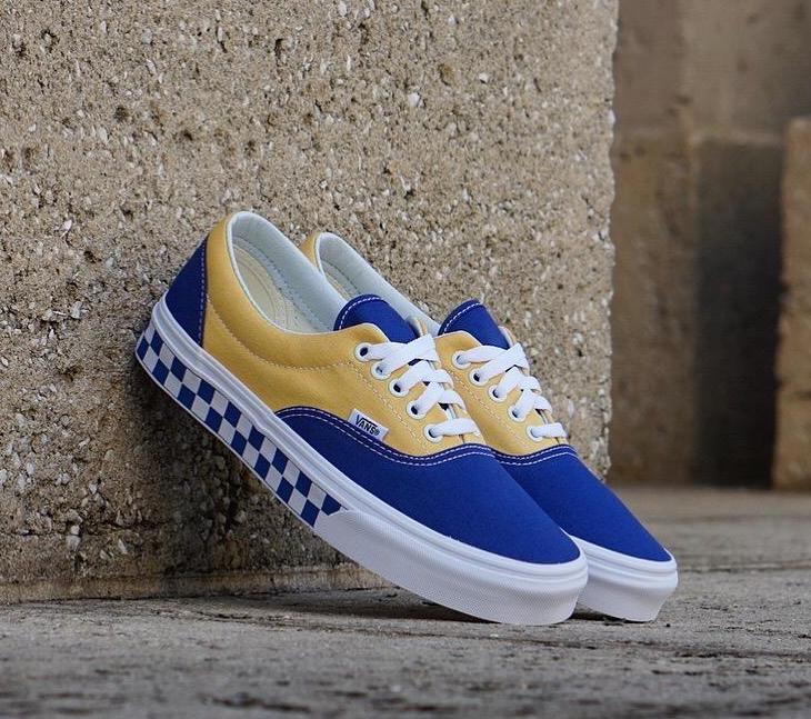 vans era bmx blue yellow & white checkerboard skate shoes