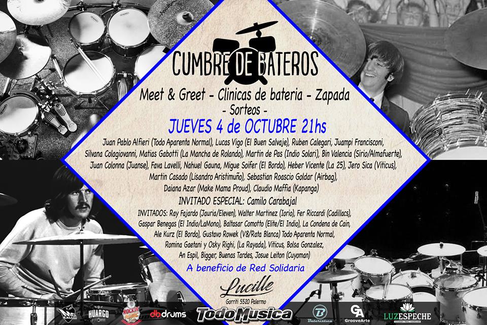 Hoy! #2daCumbreDeBateristas! en Club Lucille, (Gorriti 5520), habrá clínicas y zapadas de todxs lxs artistas y maestrxs bateristas. Con tu entrada podés llevarte accesorios percusivos, lo recaudado en puerta será destinado a #Redsolidaria!
Organiza: @LuzEspeche