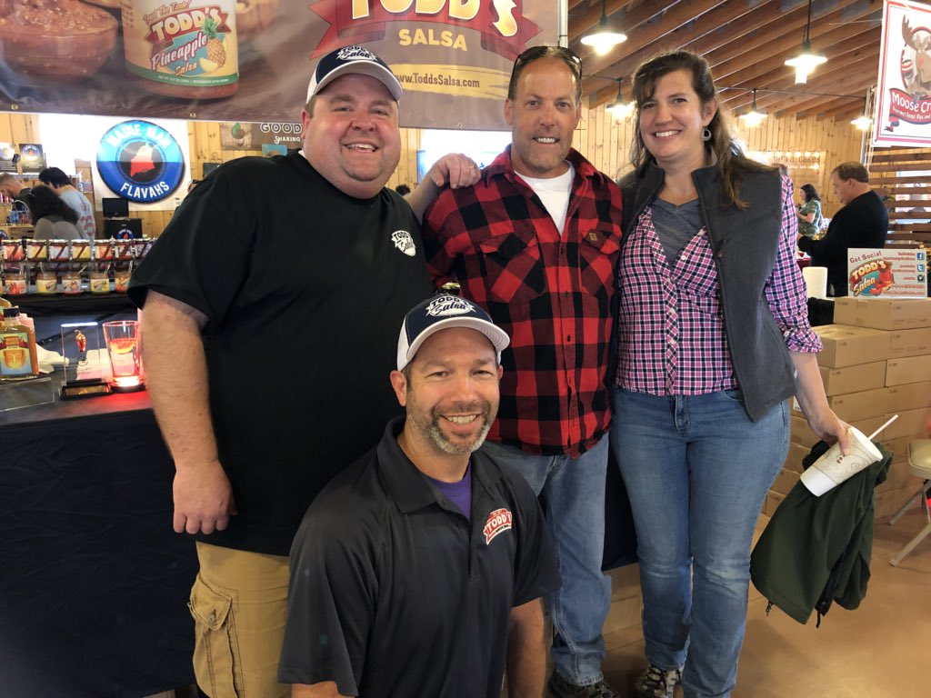 eatsalsa's tweet photo. #FryeburgFair going strong! Maine Warden Chris Simmons stopped by to grab some salsa today! #salsa #mainemade #maplesyrup #maplesalsa #toddssalsa https://t.co/ZkvyT1cFir