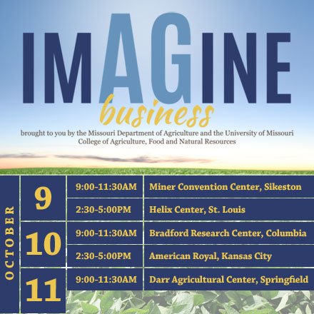 AgCall's tweet image. There’s still time to register for Imagine Ag Business presented by @chrischinn and @CAFNRDean, with @AgCall’s Jared Spader moderating discussions on the future of Ag in #Missouri. Register here: stateofmissouri.wufoo.com/forms/imagine-… #MissouriAg