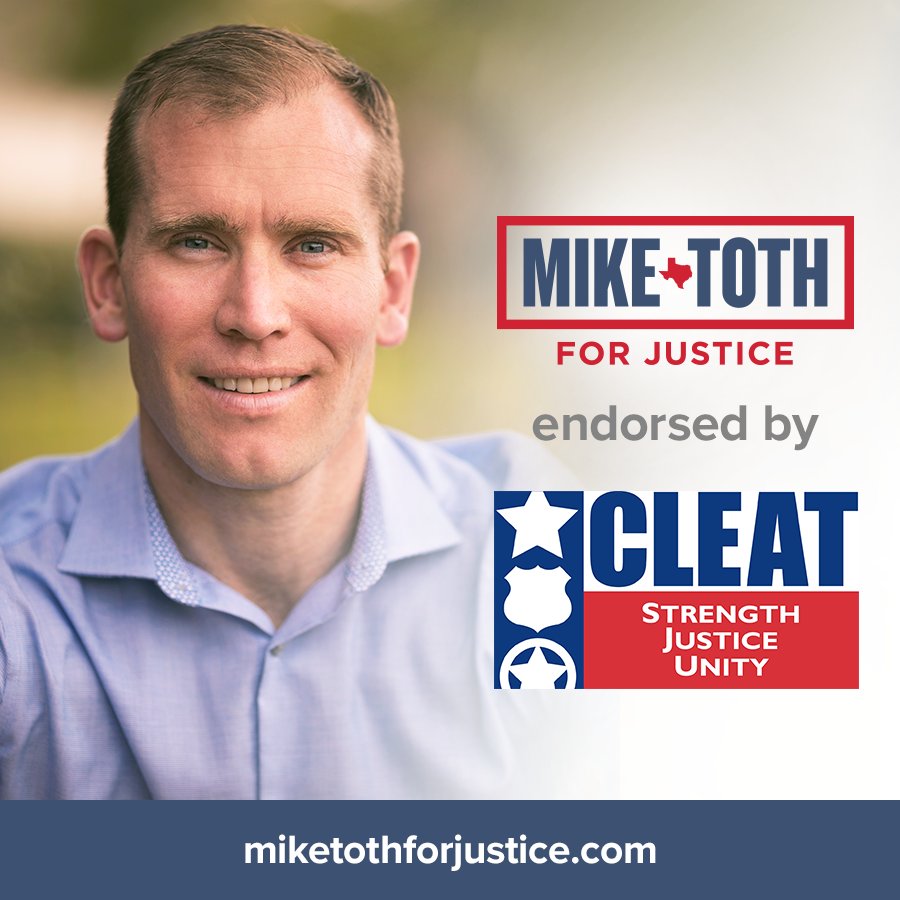 TothForJustice's tweet photo. Proud to be endorsed by @CLEAT, the largest law enforcement organization in Texas. #BackTheBlue https://t.co/krRlZ0VNHt
