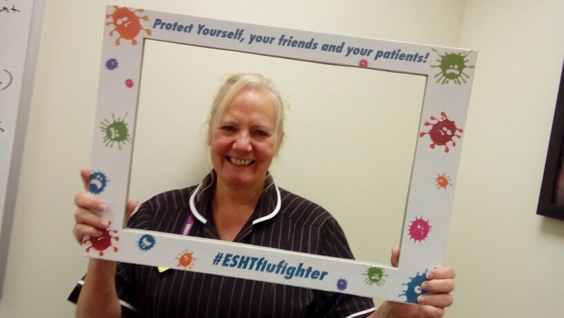 Janeseagulls's tweet photo. Come on you can do it too! Get your flu jab and be safe! #ESHTflufighter @CAlexanderNHS @Katy_Lyne2 @ESHT_OOH @debbielennard1 @SusyDavidson82 https://t.co/sy95CNvvdG