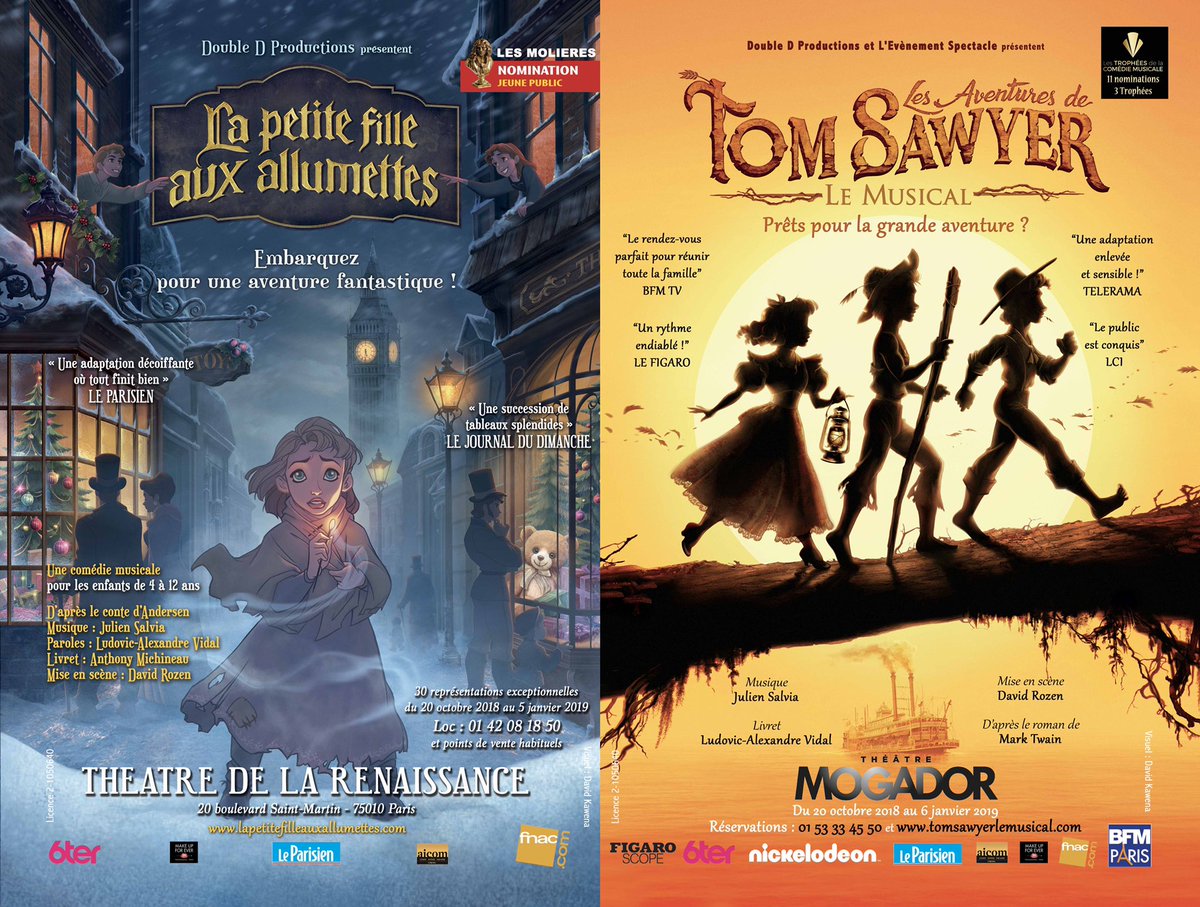 Tom Sawyer (Mogador) et La Petite Fille Aux Allumettes (Renaissance) de retour à Paris le 20 octobre- Back in Paris! vidalandsalvia.com/tom-sawyer-and…