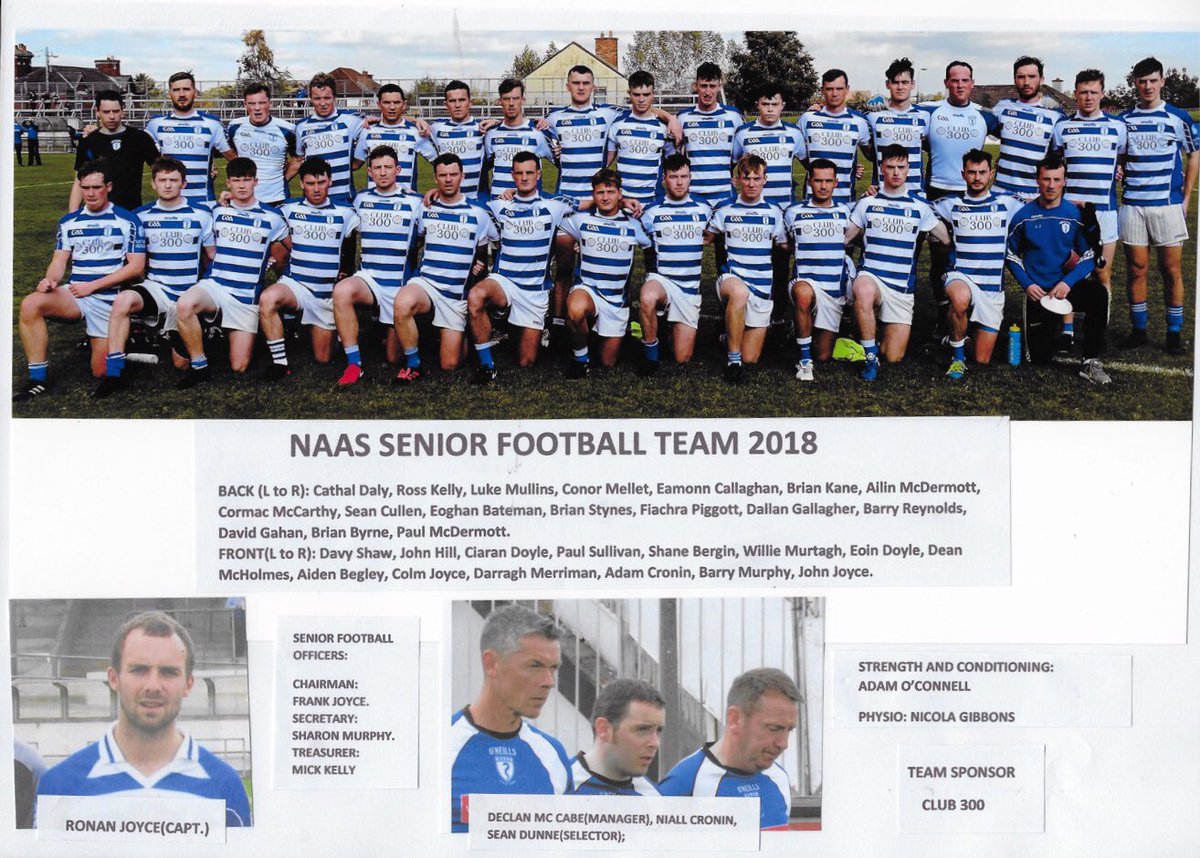 Best of luck to our Snr Football team &amp; Management in the Div1 Football C/ship SEMI FINAL v <a href="/MoorefieldGaa/">Moorefield GAA</a> on Sunday in Newbridge at 3.45pm. 
All support is very much appreciated for the Lads 
<a href="/NaasBall/">The Naas Ball</a> @FanzoneKildare <a href="/KildareGAA/">Kildare GAA</a>  <a href="/WhatsOnInNaas/">Whats on in Naas</a> <a href="/naastown/">Naas Town</a> <a href="/CBSNaas/">@naascbs</a> 
🔵⚪️🔵⚪️