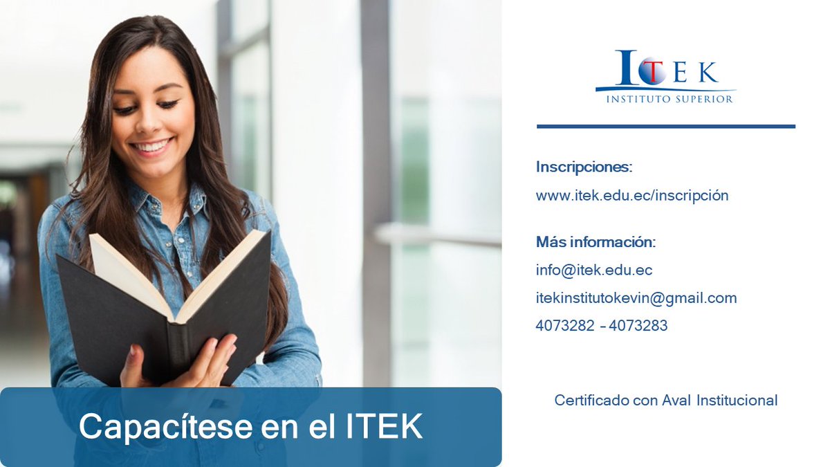 ItekInstituto's tweet photo. Capacítese en el ITEK
CURSO DE:
LOCUCIÓN Y PRESENTACIÓN DE RADIO Y TELEVISIÓN
PHOTOSHOP &amp; ILLUSTRADOR
PRODUCCIÓN DE TELEVISIÓN
ADOBE PREMIERE &amp; AFTER EFFECT
✍️ Inscripciones: https://t.co/o1D7pVm4U0
Más información:
✉️ info@itek.edu.ec
institutokevin@hotmail.com
📞 4073282 https://t.co/3uoy1bteJT