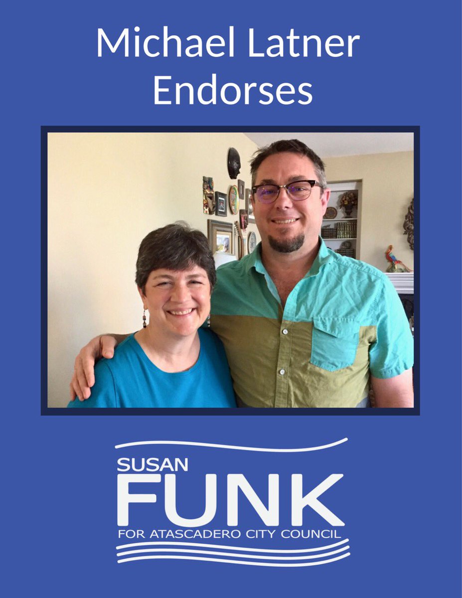 FunkForCouncil's tweet photo. Michael Latner Endorses Susan Funk for Atascadero City Council #funkforcouncil #atascadero #endorsingfunk https://t.co/NOk2ossgyP