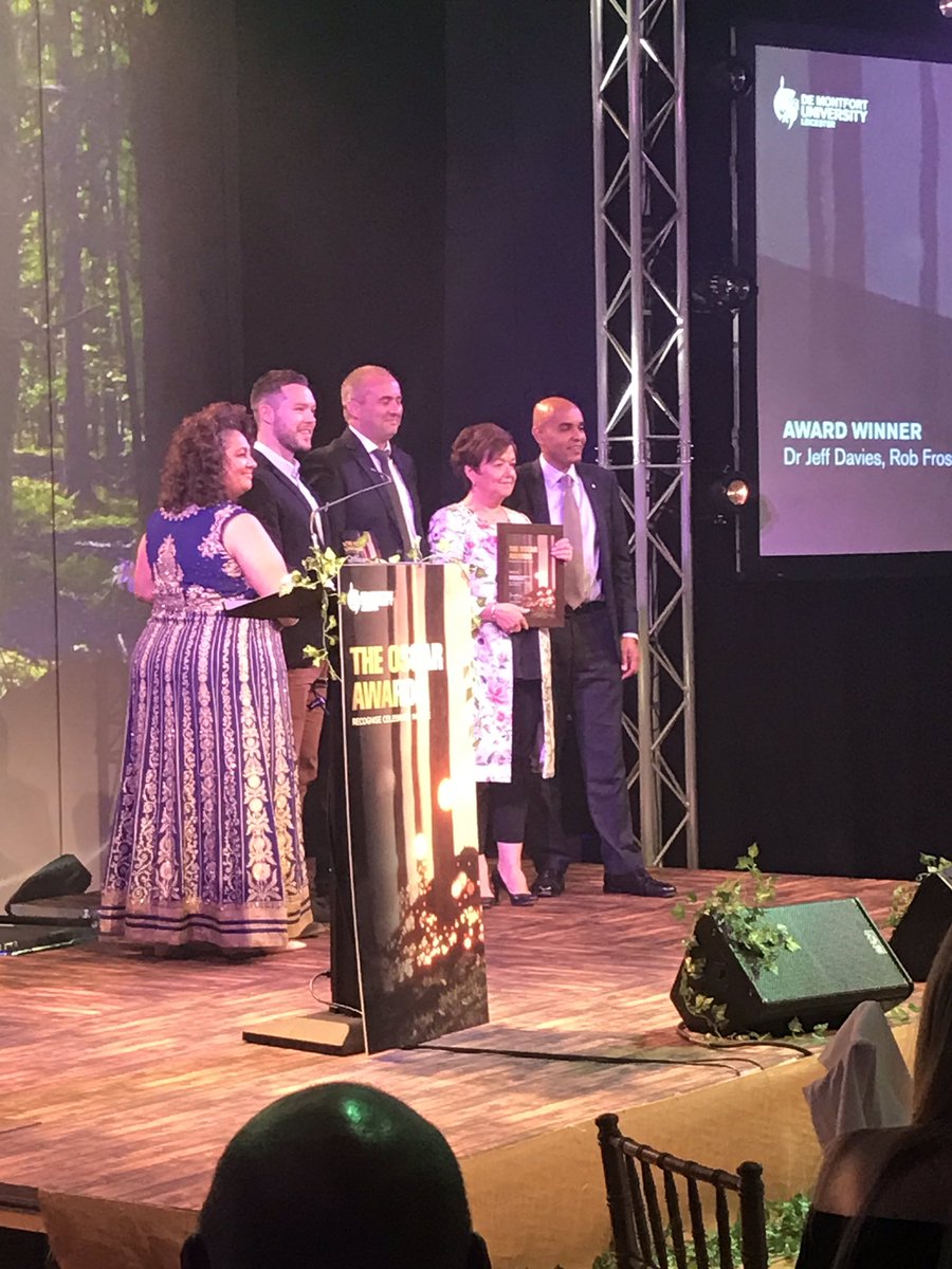 #DMUOscars the Oscar for outstanding contribution to internationalisation WINNERS ! Audiology team - Wendy, Jeff &amp; Rob ! Hooray !