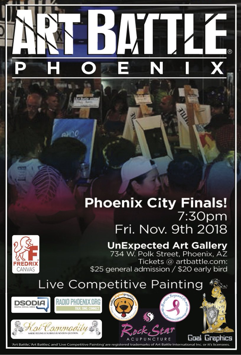 abpaintings's tweet photo. Who will be crowned Champion of Arizona and win the chance to battle for U.S. National Championship? #artbattlephoenix #letsbattle #livecompetition #nightlifeaz #paintparty
TICKETS -
https://t.co/enkfwvfIsZ https://t.co/8o8JndselU