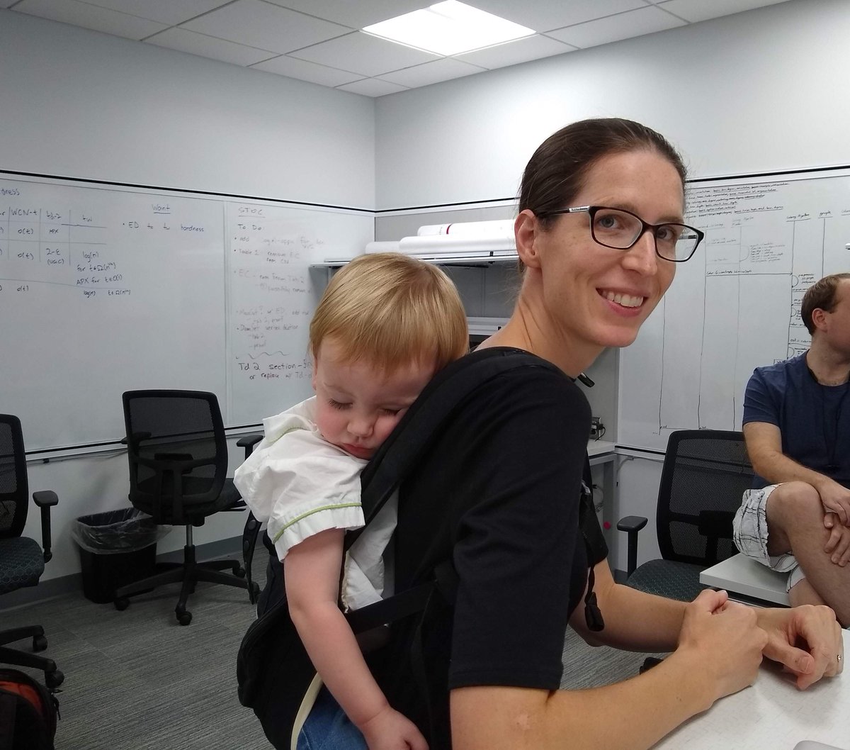 BlairDSullivan's tweet photo. When your toddler takes a sick day (but faculty and research group meetings aren't magically cancelled). #academicmamas #sciencemamas #womeninSTEM https://t.co/TyF2MFFh6t