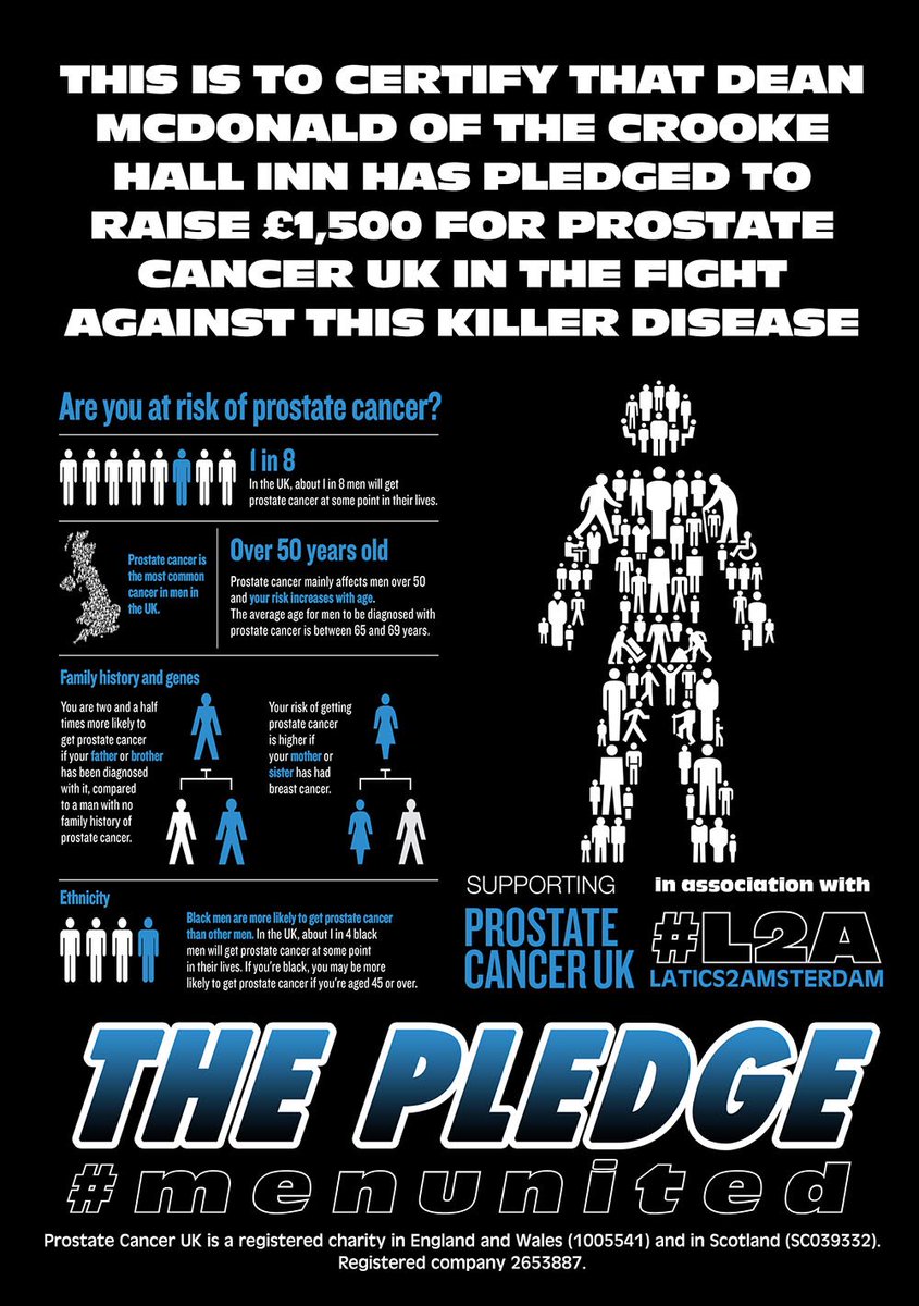 Latics2A's tweet photo. Many thanks to Deano @CrookeHall for pledging to raise £1,500 for @ProstateUK in the fight against this deadly disease which affects 1 man in ever 8 and kills 1 man every 45 minutes. 
Can your business help? https://t.co/1lReXpCyU4