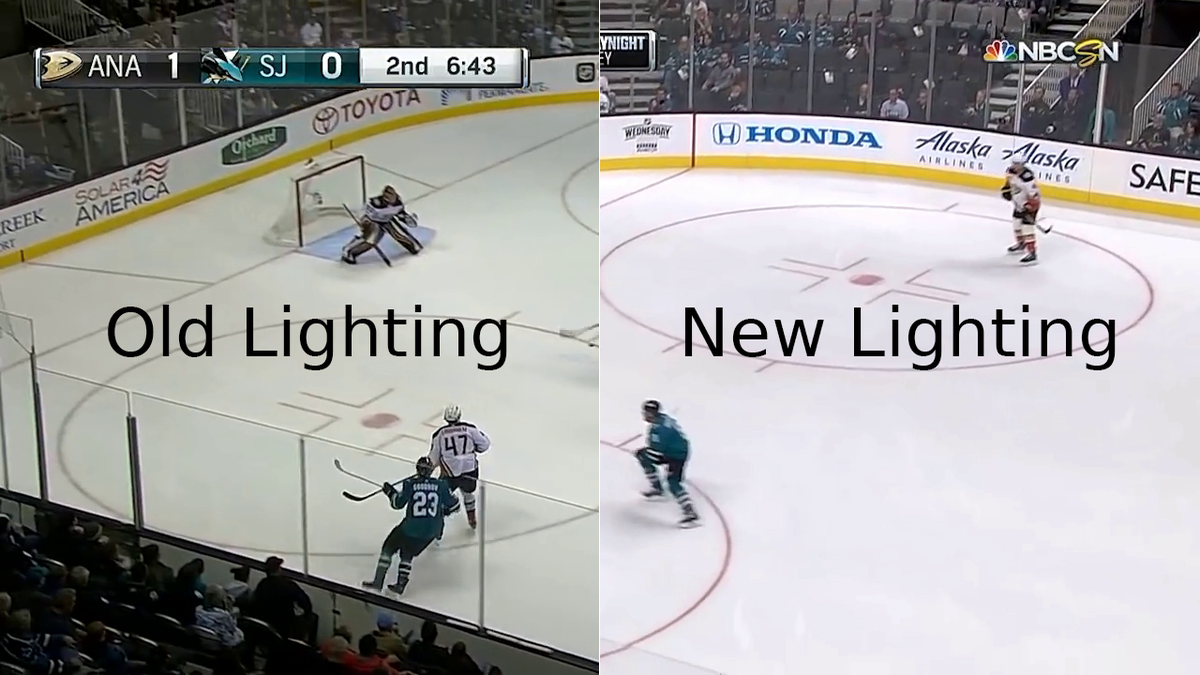 aren55555's tweet photo. The new @SanJoseSharks Shark Tank lighting setup makes it a lot more pleasing to watch games on TV #HockeyIsBack #lightingiskey #welcometo2018 #sharktank https://t.co/pgS6eVBBfC