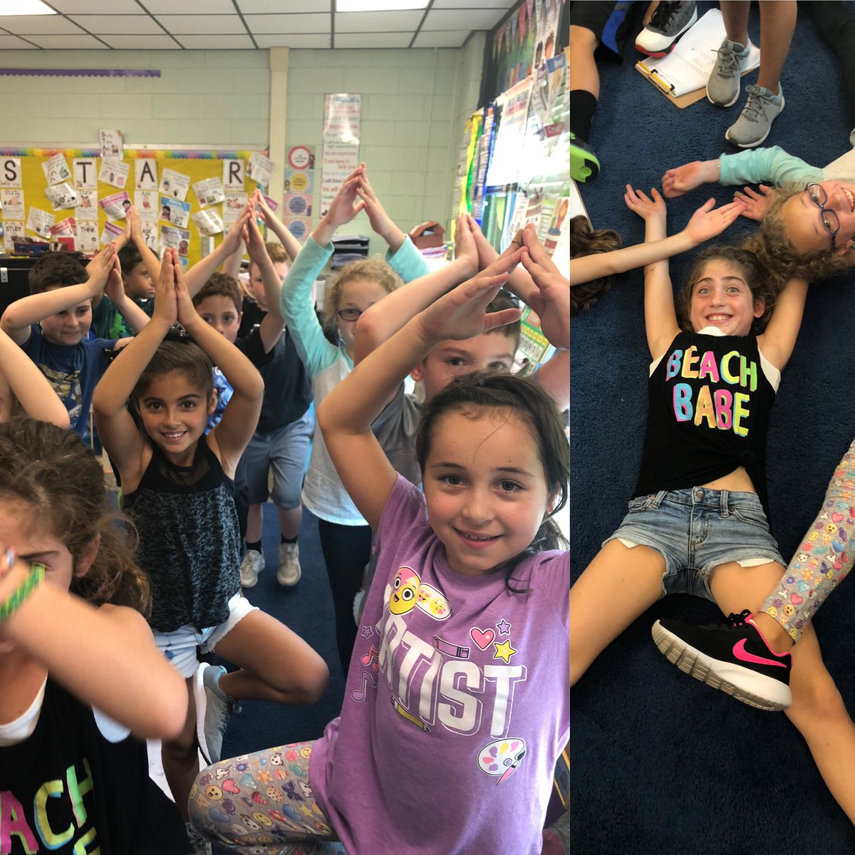 KimberlyRoom8's tweet photo. Yoga inspired brain break; we grow tall like a tree when we reach for the stars! #treepose #starfishpose ⁦@BLE_Chiefs⁩ ⁦@KimberlyRoom8⁩ https://t.co/71GcLz60Nm