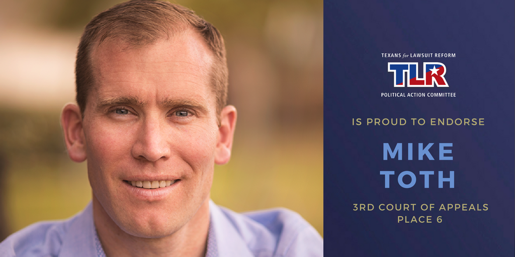 TLRPAC's tweet photo. TLRPAC Endorses Mike Toth for the 3rd Court of Appeals, Place 6! @TothForJustice https://t.co/O6YdUuuBzC #txlege https://t.co/5LbACvF1Xw