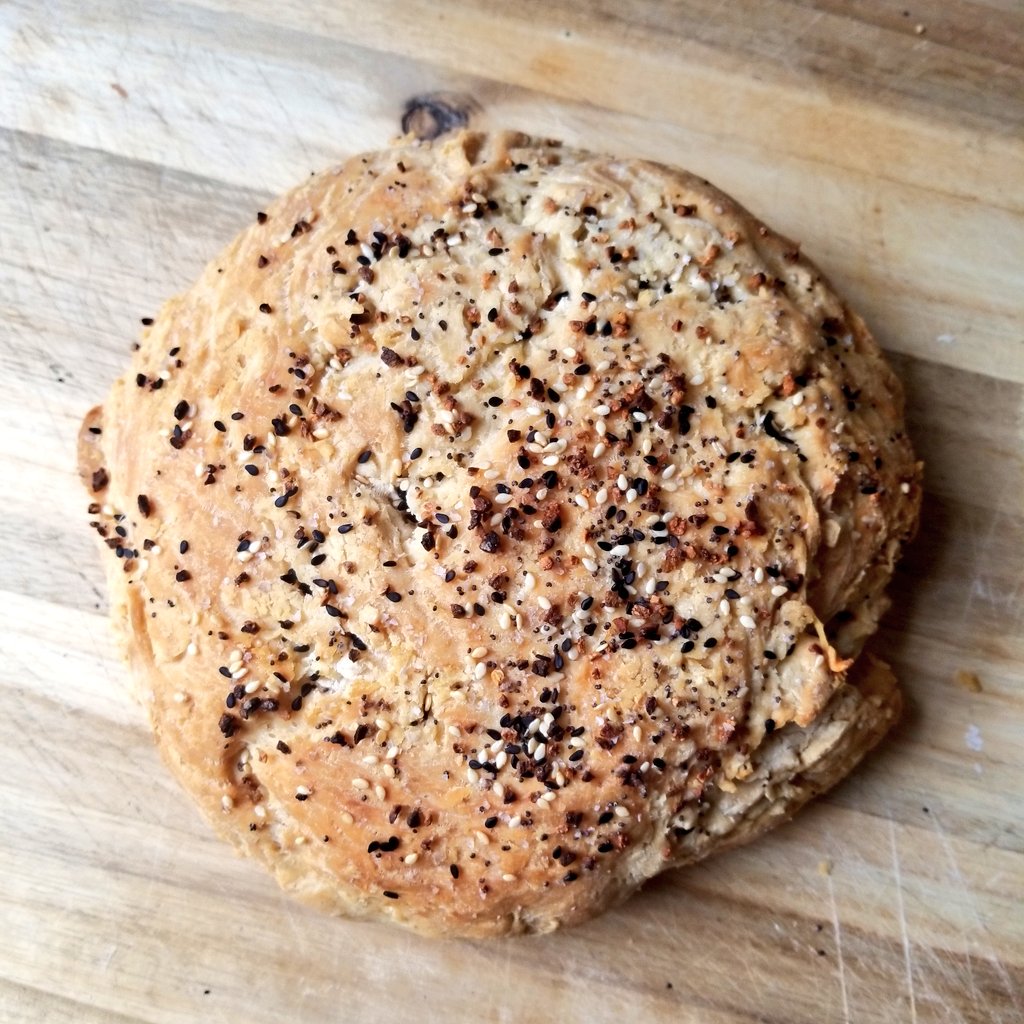 thomas_ferrer's tweet image. I made some #PeasantBread with an "Everything Bagel" crust... delightful! #govegan #vegan