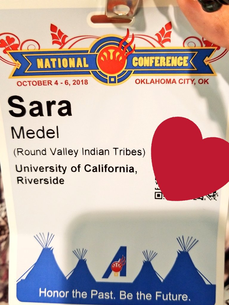 SaraMMedel's tweet photo. Attending the AISES National Conference and I'm happy with my conference ID. #RoundValleyIndianTribes #RVIT #Pomo #Miwok #Yuki #AISESNC #AISESNC18 #AISES #NASPUCR #Business https://t.co/Lo8v8lYLQz