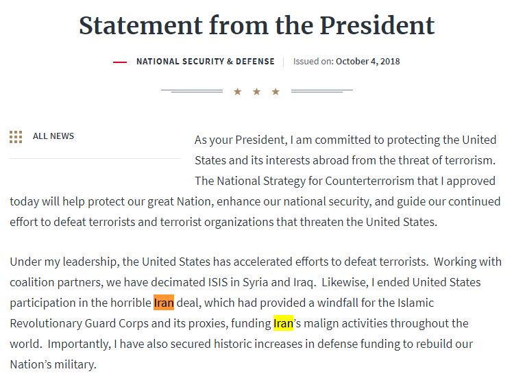 4FreedominIran's tweet photo. .@reaIDonaIdTrumr:  I ended United States participation in the horrible #Iran deal, which had provided a windfall for the IRGC and its proxies, funding Iran’s malign activities throughout the world.
#IRGCOutOfSyria
https://t.co/ZzTvKUpPBm https://t.co/RTBKudyuNL