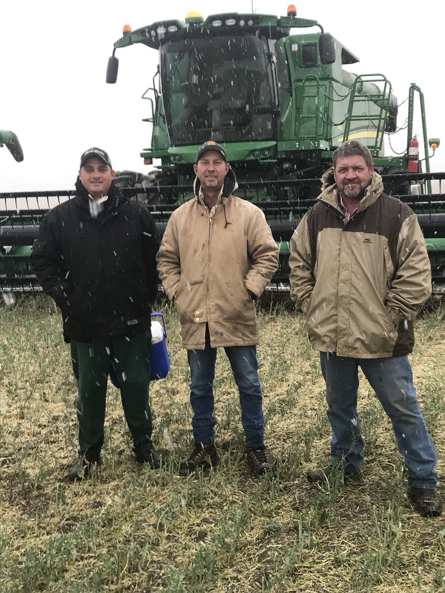 Some team members experienced their first snowfall since moving to Canada. Too bad that the combines were still in the field! #harvest18 #deere