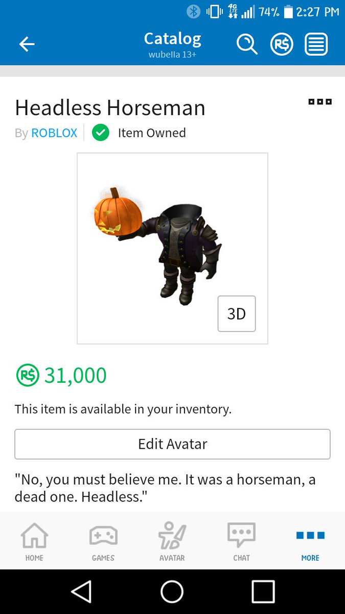 Wubella Sherlynerios Twitter - buying headless horseman in roblox