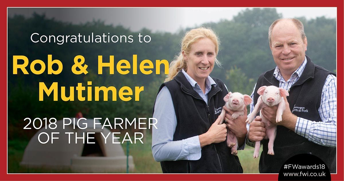 FarmersWeekly's tweet photo. Rob and Helen Mutimer are @FW_Awards 2018 Pig Farmers of the Year! The couple have built a thriving family enterprise – becoming excellent industry ambassadors – and have introduced a staff profit-sharing scheme so farm employees can share in their success 🐷🏆👏 #FWAwards18 https://t.co/NVU3tIrJOB
