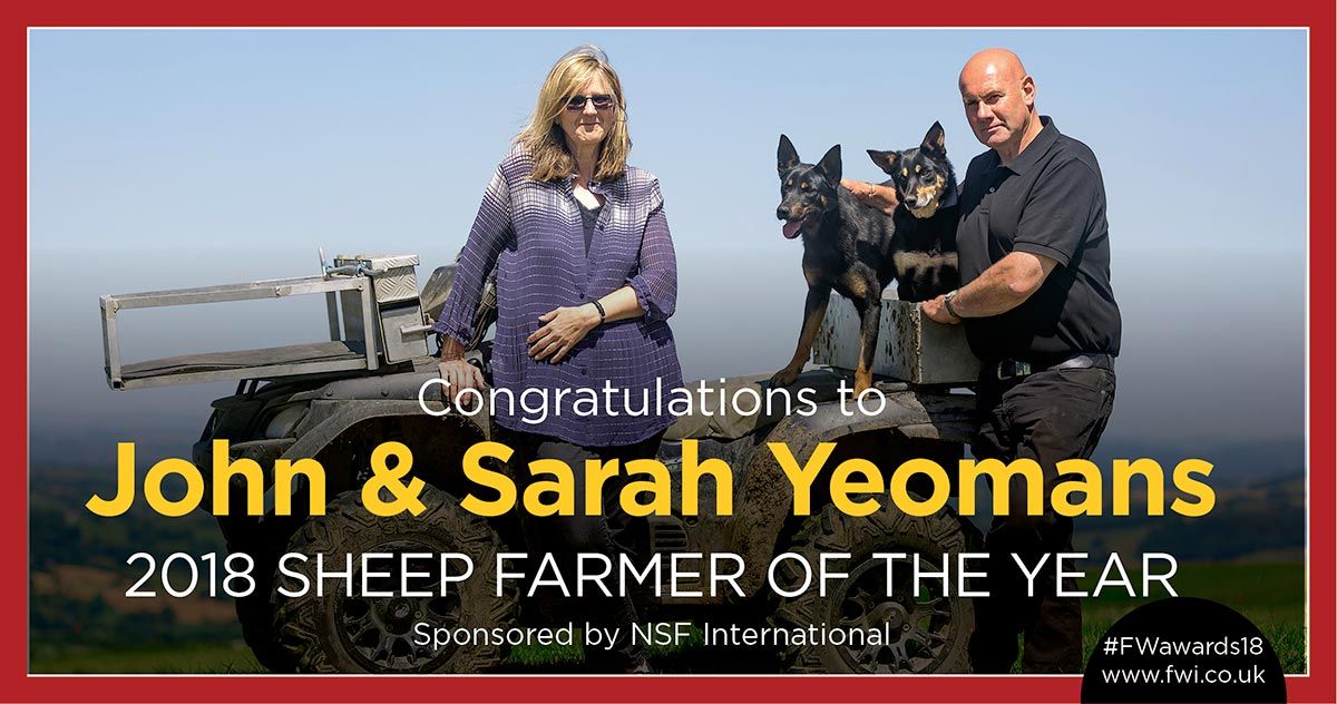 Congratulations to John and Sarah Yeomans – our 2018 <a href="/FW_Awards/">FarmersWeekly Awards</a> Sheep Farmer of the Year. Their openness within the farming community and appetite to make real change to issues that matter is highly commendable 🐑🏆👏 #FWAwards18