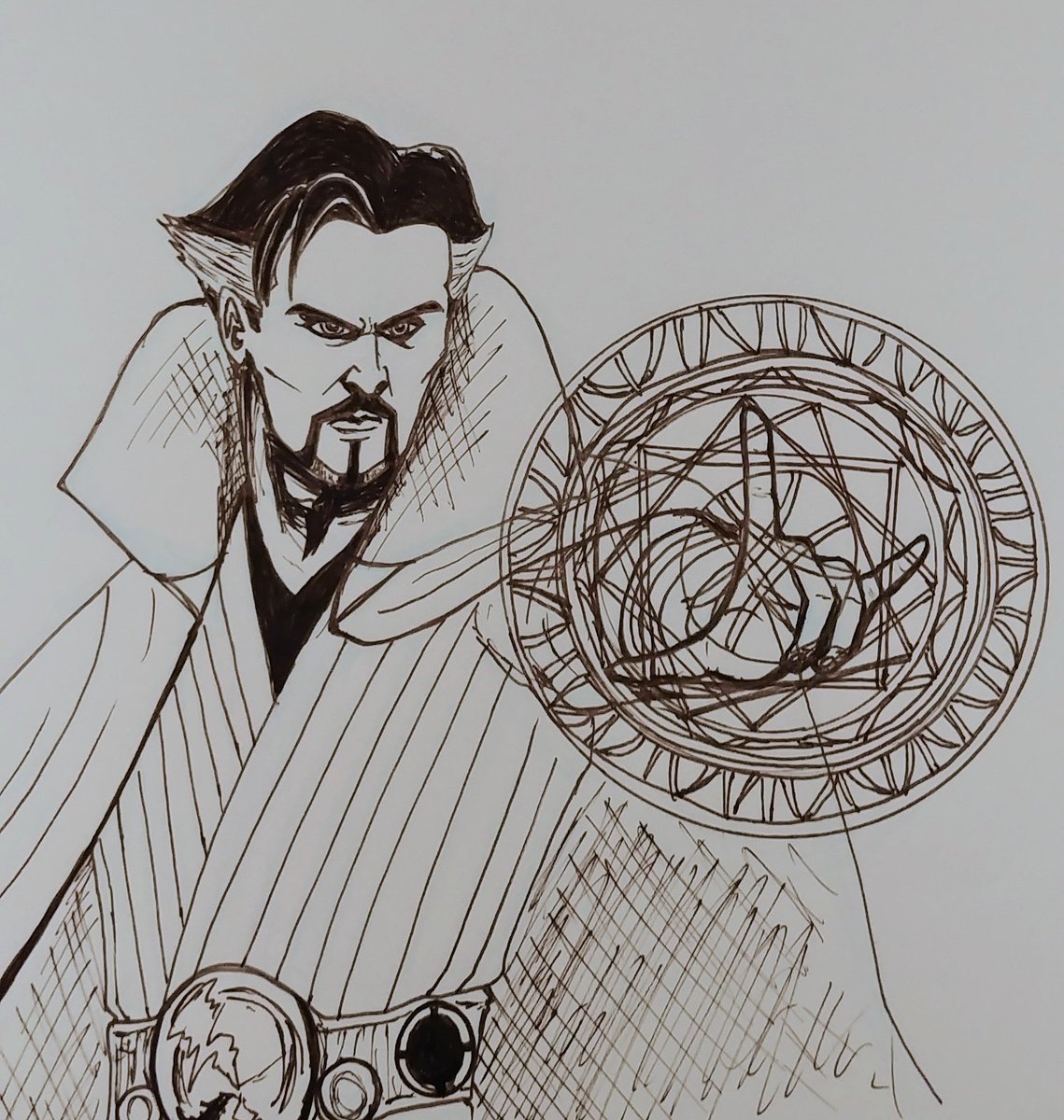 rooftopbuffalo's tweet photo. Inktober Day 4 - Spell #inktober #inktober2018 #drawing #Drstrange #drawing #marvel #spell #marker #microline https://t.co/JjBD2XFccO
