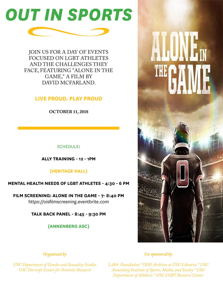 AnnenbergSports's tweet photo. #AISMS is co-sponsoring "Out in Sports" on October 11. Come support this thought-provoking series! #ascj #uscannenberg #usctrojans #usc

@USCLGBT @ONEarchives @LA84Foundation @AnnenbergSports @USC_Athletics @USC_CFR @USC_GSS @AloneInTheGame1 https://t.co/7jpENvPeHM