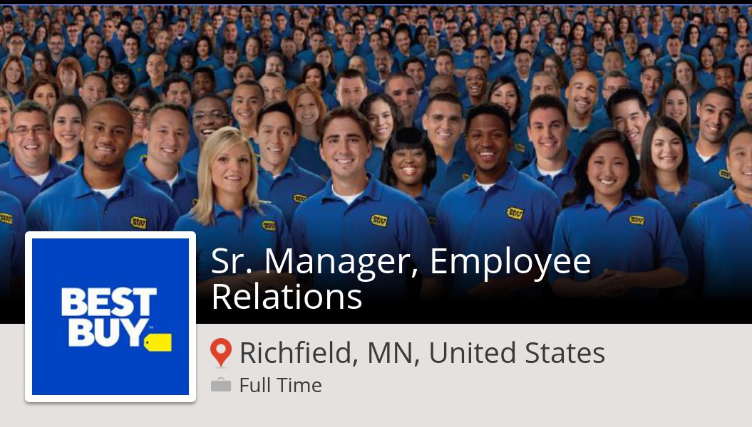 betsygiving's tweet photo. New #job opening at #BestBuy in #Richfield! Sr. #Manager, #Employee Relations https://t.co/Qe4WwDTgLn https://t.co/VdZ69fjmJ2