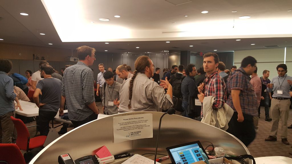 Emaasit's tweet image. End of Day 1 at #ProbProg (buff.ly/2yejHeM) at MIT: Meet & greet, tutorials, developer meetups, & consulting sessions. Great running into old & new friends @colindcarroll @stefan_webb @willwolf_ @djsyclik #ProbabilisticProgramming #ProbabilisticModeling
