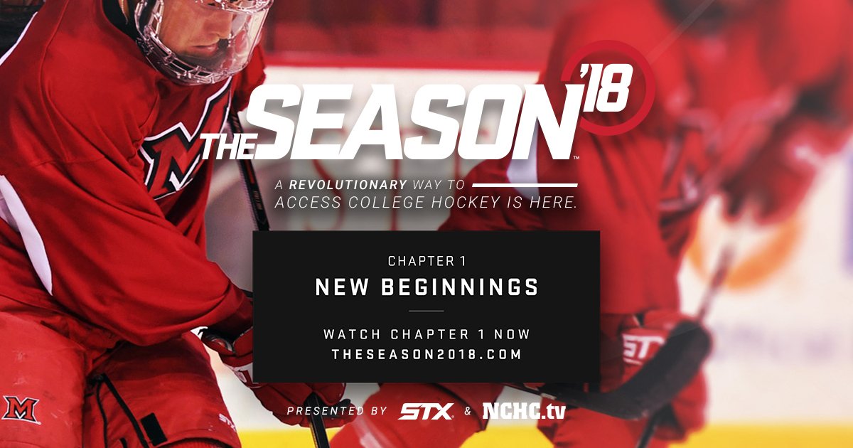 MiamiOH_Hockey's tweet photo. Live now, @TheSeason18 debuts with Chapter 1 - New Beginnings! Watch the full episode on 

https://t.co/J0wAvMxzoK.  

#theseason2018 #RiseUpRedHawks https://t.co/awi3hEIHZB