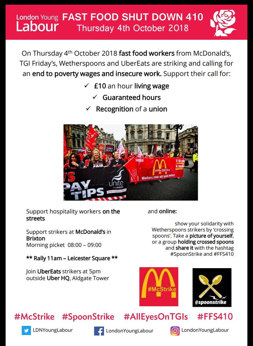 Proud to be doing our bit to support #FFS410 today!

Solidarity to fast food workers from #McStrike #SpoonStrike #AllEyesOnTGIs and #UberEatsStrike

We believe that we will win ✊🏽