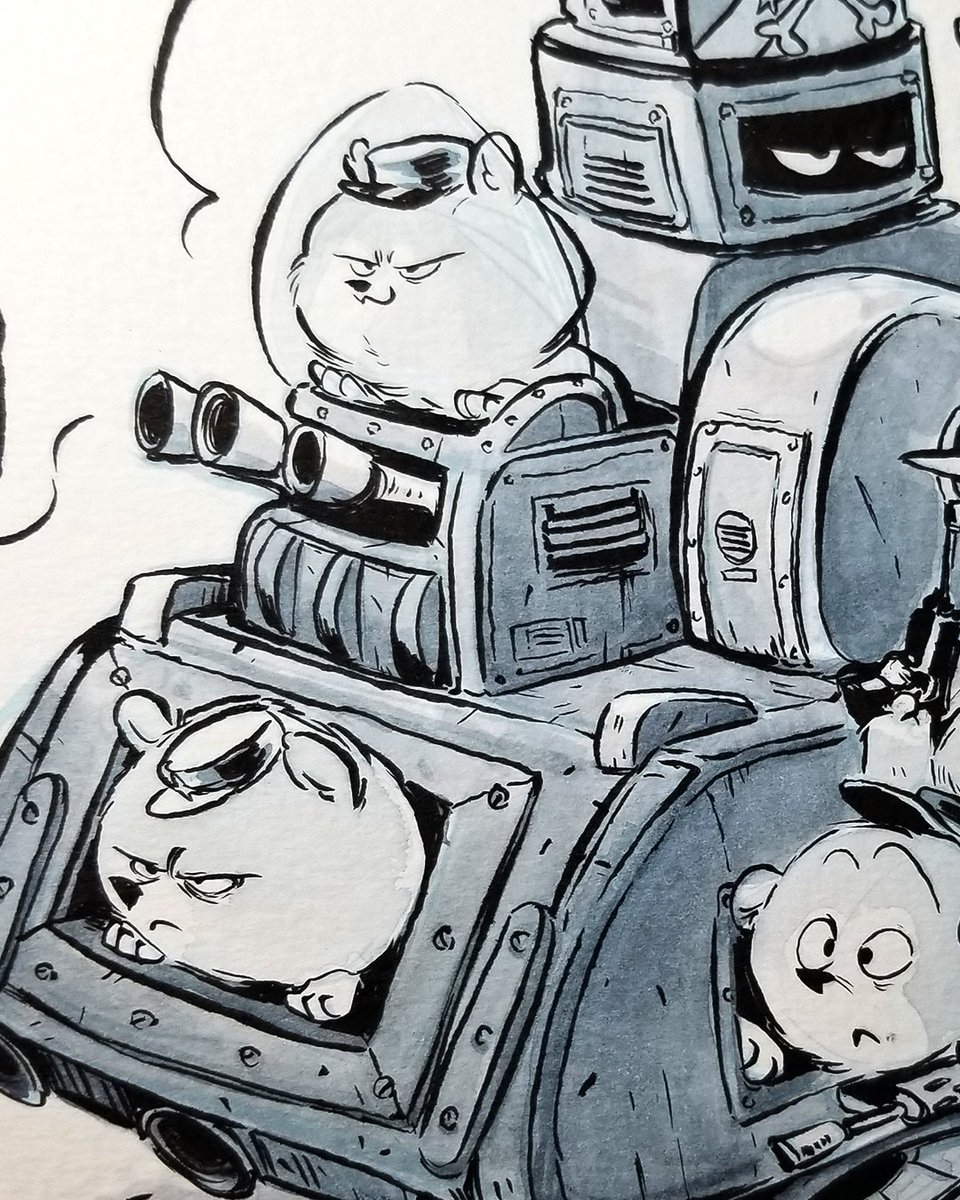 GenevieveTsai's tweet photo. Catching up with #Inktober Day 2! A Pomeranian troop led by their maniacal corgi commander, Baron von Wuffles. #CherryHiJinx #inktober2018 #InktoberDay2 #Tranquil #TANKquil https://t.co/Lbs1OsPPaw