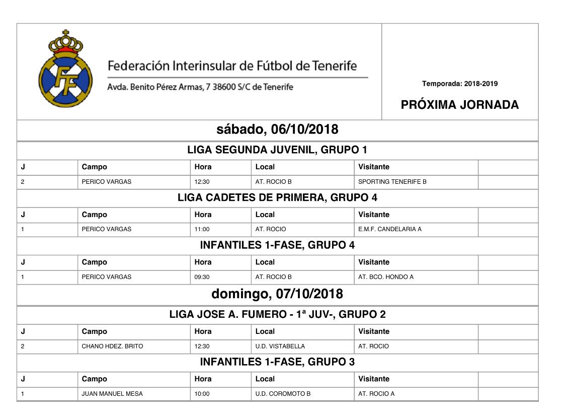 AtleticoRocio's tweet photo. Jornada para este fin de semana⚽️👏🏻!!

Sábado intenso con Grandes encuentros en el Perico Vargas🔝📣 

Domingo dos salidas Juvenil A y Infantil A... Vamos!!! 💪🏻 https://t.co/LtbEA2MeiJ