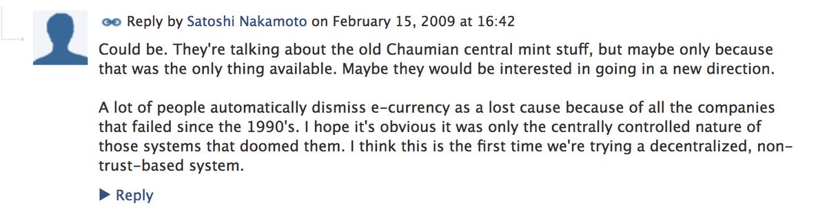 8/ Satoshi expressing that Bitcoin is NOT the first attempt at “e-currency”